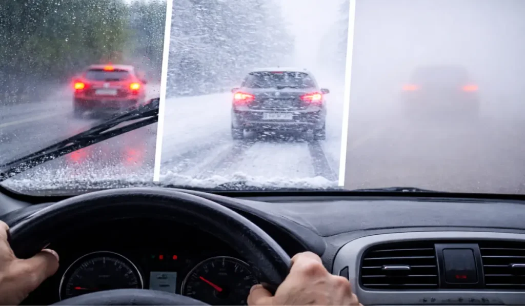 Bilkørsel i dårligt vejr Regn, sne og tåge – tips og råd